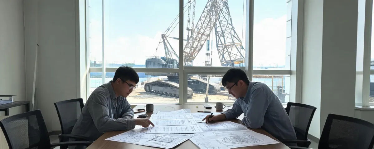 Engineers reviewing Manitowoc crawler crane load chart